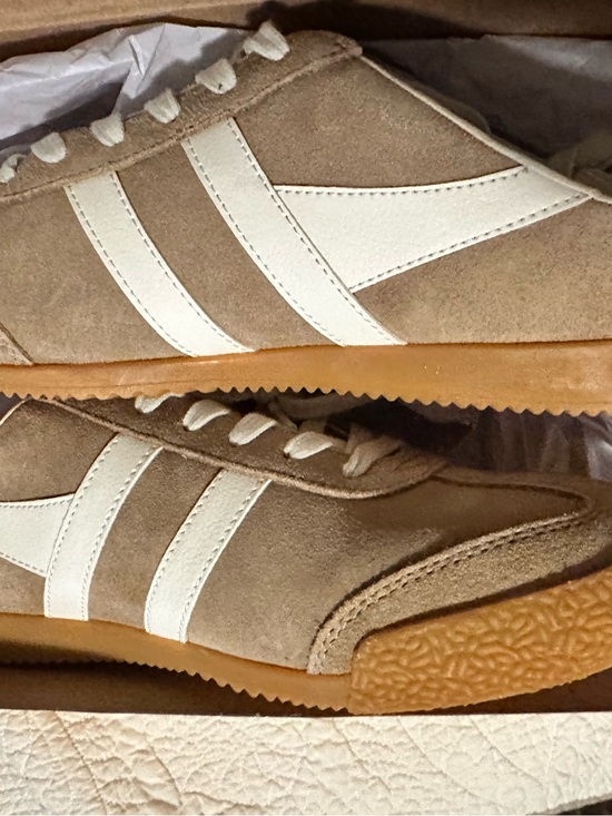 Gola Shoes - Gola Tan Suede Sneakers slides with White Stripes